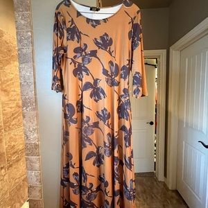 R and B Collection, full length dress with 3/4 sleeves, size 1X, length 54-55”
